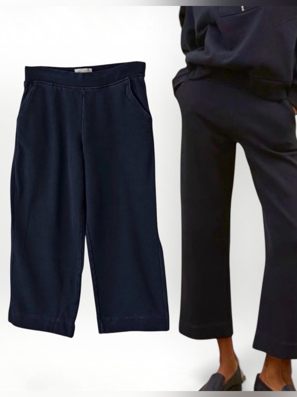 Everlane The Track Wide Leg Pant Navy Organic Cotton M